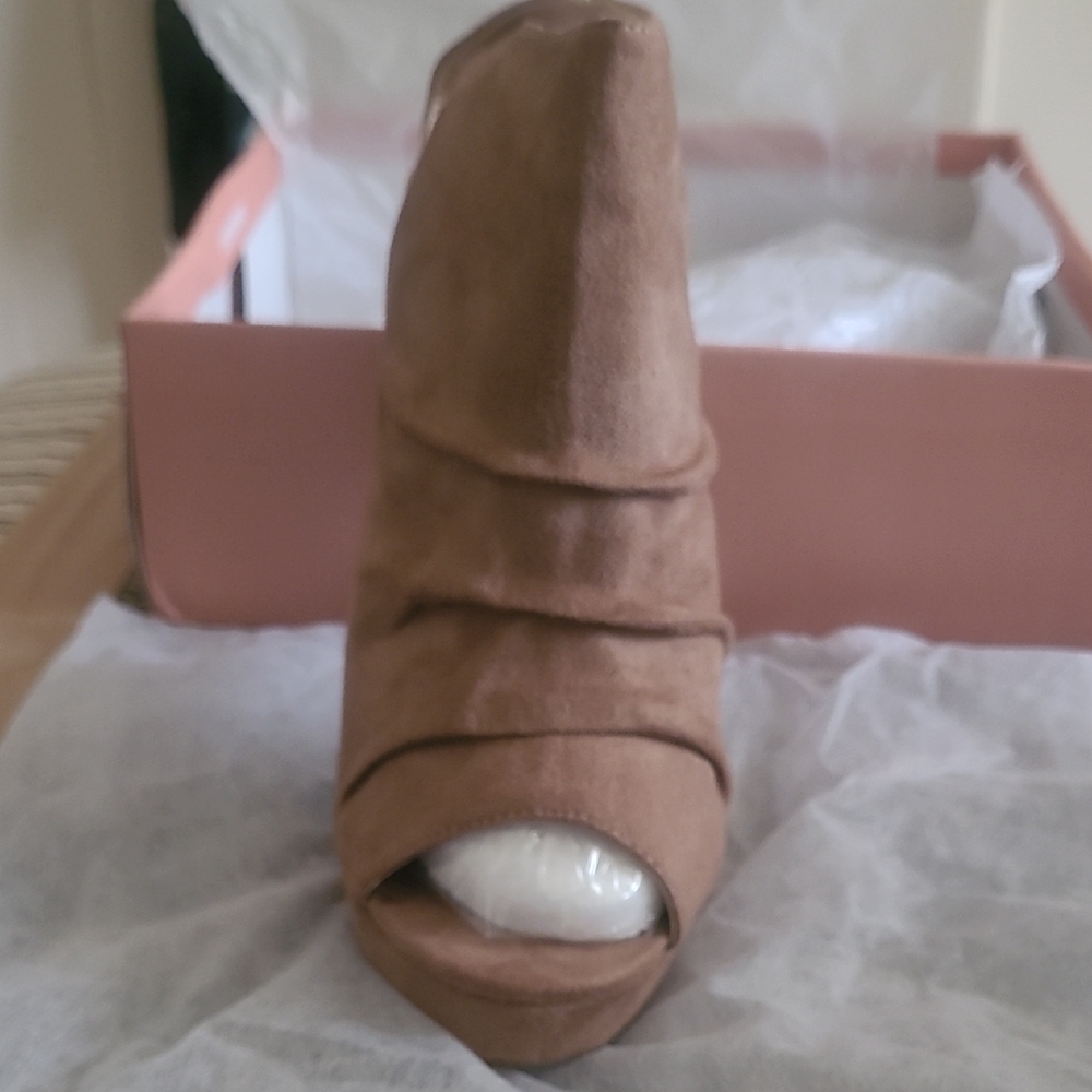 Glaze Brown Heeled Boots with Peep-Toe Design
